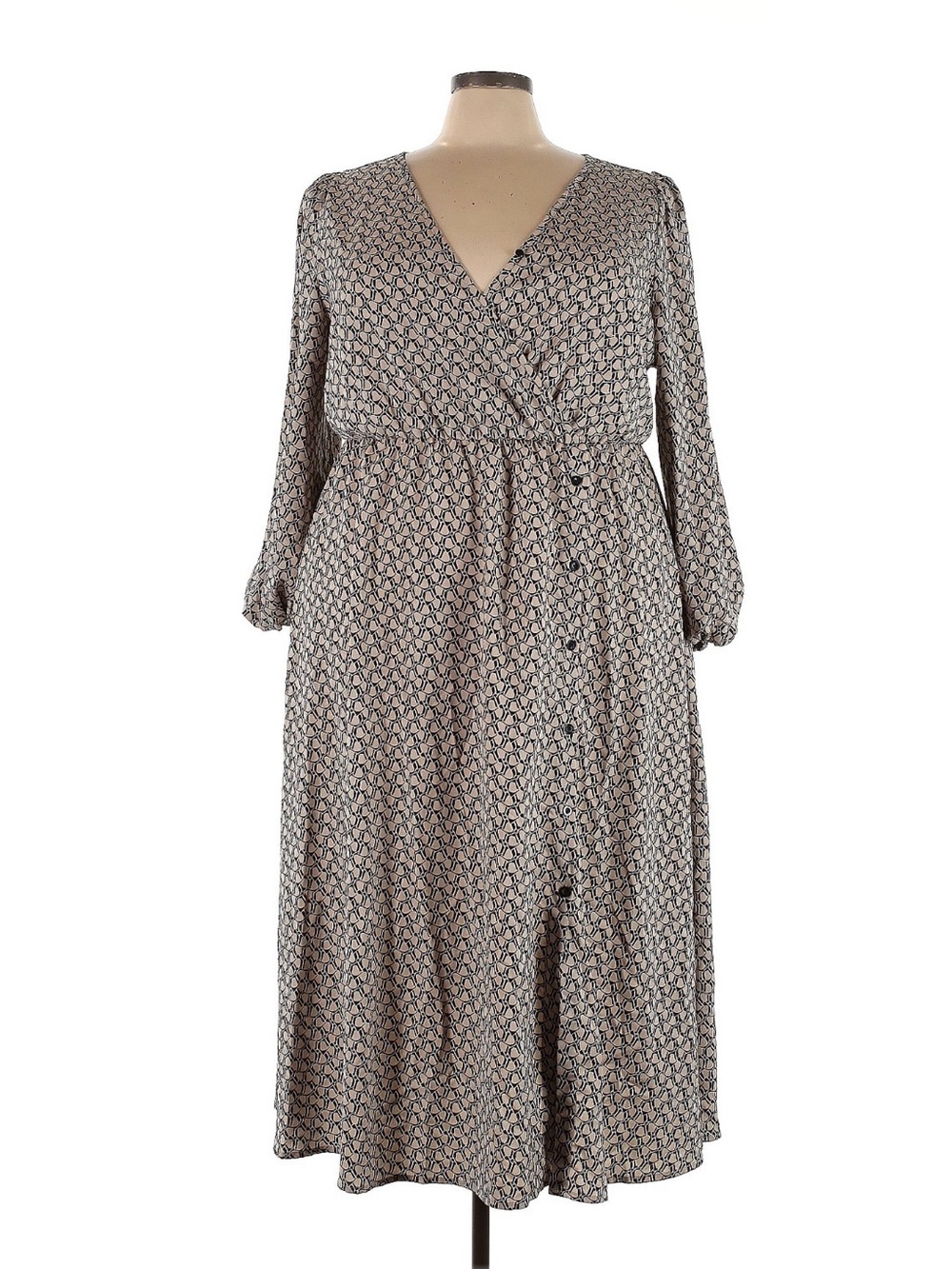 SHEIN Neutral Printed Wrap-Style Long Sleeve Midi Dress